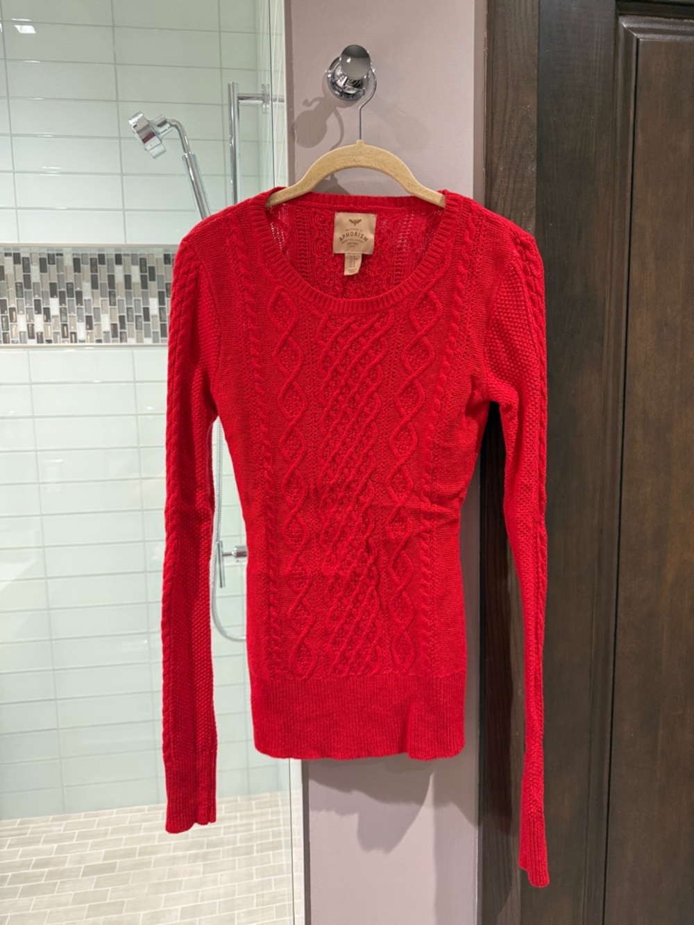 Aphorism Red Cable Knit Scoop Neck Sweater